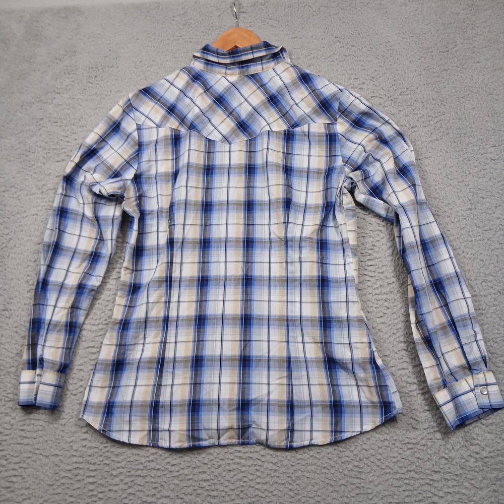 Roper Shirt Mens Medium Blue White Plaid Long Sleeve Western Pearl Snap Casual - Picture 2 of 6